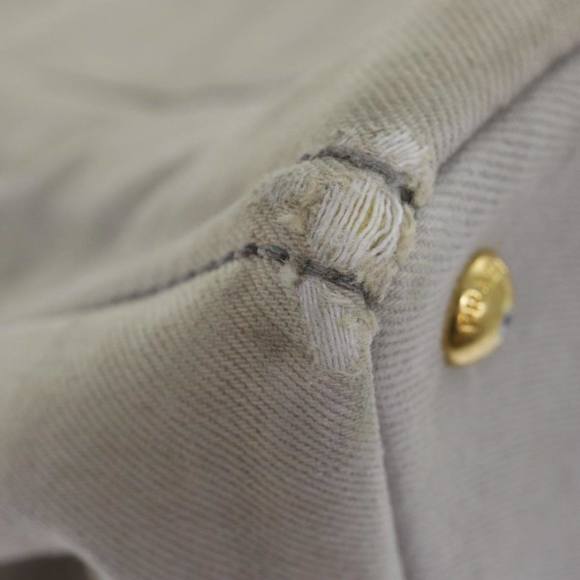 PRADA Canapa MM Hand Bag Canvas Gray Gold Auth 87230 - Picture 10 of 16